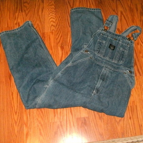 Lakin McKey KEY Blue Jean Carpenter Bib Overalls Denim 100% Cotton Unisex sz 14 - Picture 1 of 4